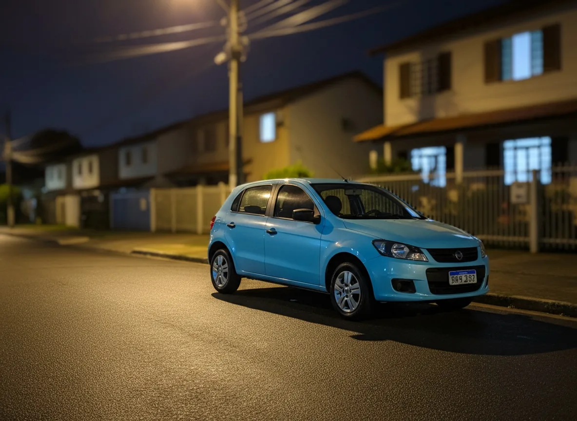Carro estacionado em rua residencial à noite